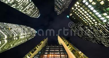 城市天际线摩天大楼建筑之夜时光流逝
