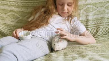 小女孩在玩老鼠