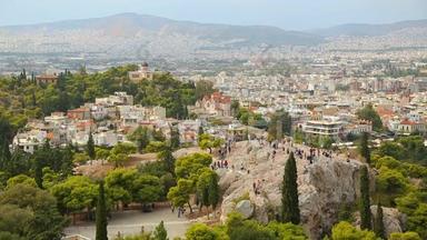 雅典的Areopagus山令人惊叹的空中拍摄，美丽的旅游<strong>城市</strong>景色