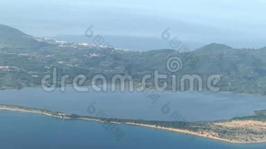 科孚及其泻湖LimniKorission的空中景观。 希腊。