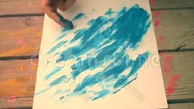 画手指画水粉抽象图案特写。