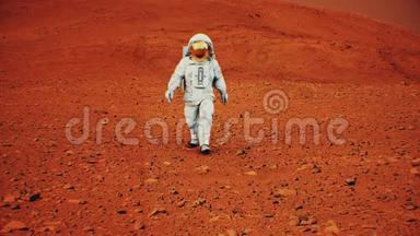 火星表面的4宇航员。 美国宇航局提供的背景元素。