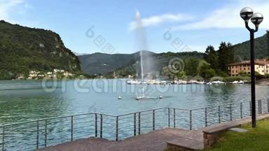 意大利拉韦纳·庞特·特雷萨卢加诺-塞雷西奥湖喷泉时间流逝