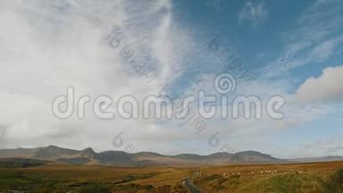 苏格兰高地景观-山地绵羊群-英国，时间推移