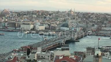 从加拉太塔到伊斯坦布尔的宽框架。 哈吉亚伊斯坦布尔蓝色清真寺历史街区总计划