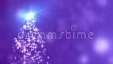 雪花星灯以紫色的波克背景汇聚成圣诞树