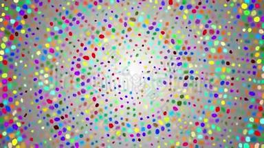半色调图案背景。 圆形，白色，灰色背景上的彩色点的螺旋状.. 波浪运动动画。 颗粒和颗粒