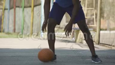 非裔美国人打篮球，比赛前训练，积极的生活方式