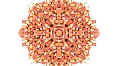 橙色低聚几何抽象背景作为移动彩色玻璃或万花筒效果在4k。 循环三维动画