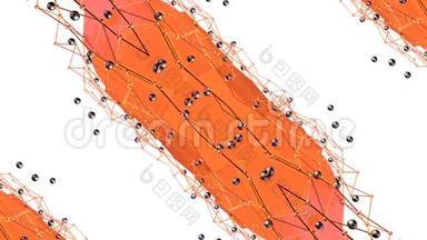 橙色低聚几何抽象背景作为移动彩色玻璃或万花筒效果在4k。 循环三维动画