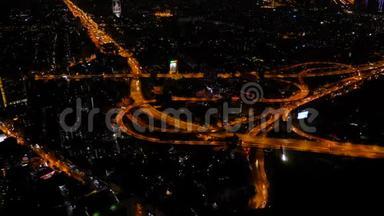 曼谷夜间巨大的交通，天空捕捉，时间推移视频