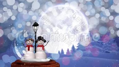 神奇森林中可爱的雪人情侣圣诞动画