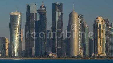卡塔尔多哈时间在清晨的天际线