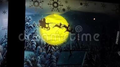 圣诞老人与鹿的电子发光飞行雪橇