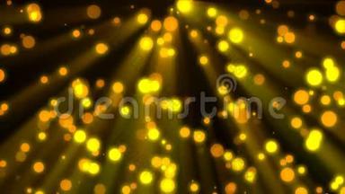 可循环背景在光束中飞行的金色粒子