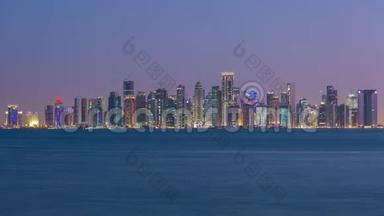 多哈<strong>卡塔尔</strong>市中心摩天大楼从屋顶，中东延时视频