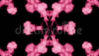 背景，如罗夏墨迹测试4。 荧光的粉红色墨水或烟雾，在黑色上缓慢地分离。 粉色油漆