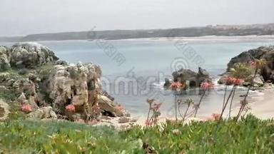 菲舍尔悬崖海景慢动作4k美丽的海湾葡萄牙巴莱勒风景4k