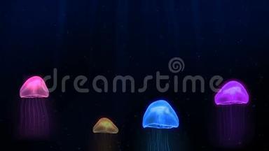深海海底水母的无缝动画，奇幻海洋概念背景图案