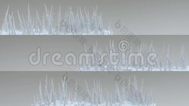正在生长的冰刺。 冰柱。 屏幕上的冰。 3D绘制