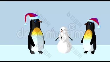 企鹅正在堆雪人