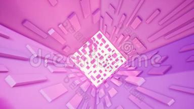 抽象技术粉红色背景与盒子，3D渲染视频超高清4K3840x2160，放大镜头
