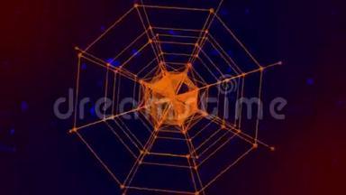 运动视图<strong>抽象</strong>的金色线框丛物体空间<strong>点线</strong>和三角形秒无缝环和阿尔法哑光