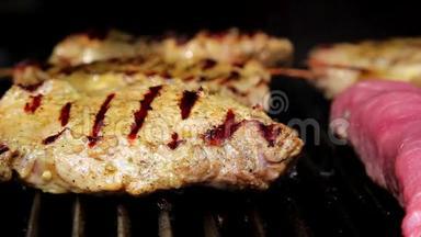 明火烤肉，烧烤，猪肉，小牛肉，鸡肉，肉卷