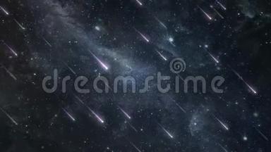 流星雨从太空之夜天空坠落-4K无缝循环运动背景动画