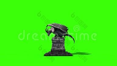 Gargoyles动画雕像侧面绿色屏幕3D渲染动画