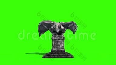 Gargoyles动画雕像正面绿色屏幕3D渲染动画