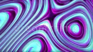 4K动画的流体彩色霓虹背景。 蓝色，紫色，粉红色流体波玻璃的三维渲染。
