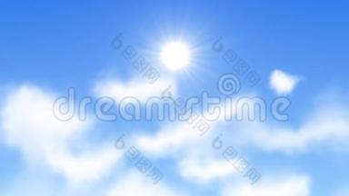 蓝天云和太阳循环动画<strong>背景</strong>绿色屏幕阿尔法。