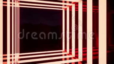 带有霓虹灯<strong>方块</strong>的抽象红色运动背景，3d渲染视频4k