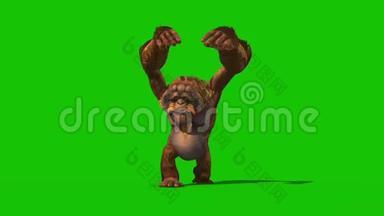 猩猩攻击绿屏猴<strong>动物</strong>3D渲染动画