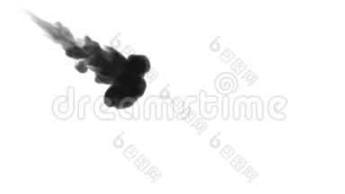 一次墨水流动，注入黑色染料云彩或烟雾，墨水以慢动作注入白色。黑色在水中混合。墨水