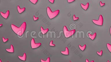 纸折纸背景。 浅灰色背景下的粉色心浪漫图案。 情人节背景。 休闲点壁纸d