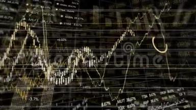 在黑色背景上显示数字和图表的股票市场动画