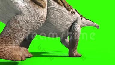 恐龙巨龙走在绿屏边，3D渲染动画侏罗纪世界