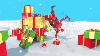 雪蓝屏幕3D渲染动画圣诞礼物