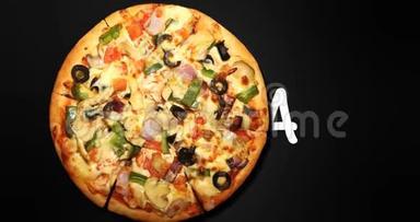 带白色披萨的披萨文本/文字/信件销售横幅/展示<strong>广告片</strong>段4k视频