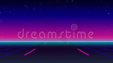夜晚蓝粉色天空的道路动画