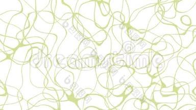 在白色背景上移动的绿色字符串形状的抽象动画。 无缝环路动画背景，壁纸..