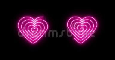霓虹灯以两颗相连的心的形式旋转。