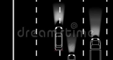 夜间在公路上超速行驶的动画。