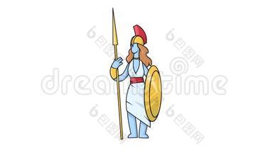 循环动画的希腊女神雅典娜在白色背景与阿尔法频道面具编辑过渡。 古希腊
