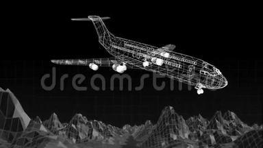飞机模型和三维山地三维技术绘图动画