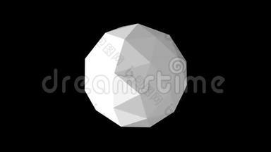 3黑色背景上由一组三角形<strong>线段</strong>组成的球形几何白色球体的D动画。