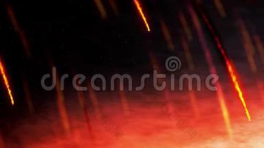 流星风暴，粒子雨彗星之星，火灾爆炸坠落，小行星撞击，3D渲染