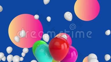 蓝色背景上漂浮的彩色气球动画